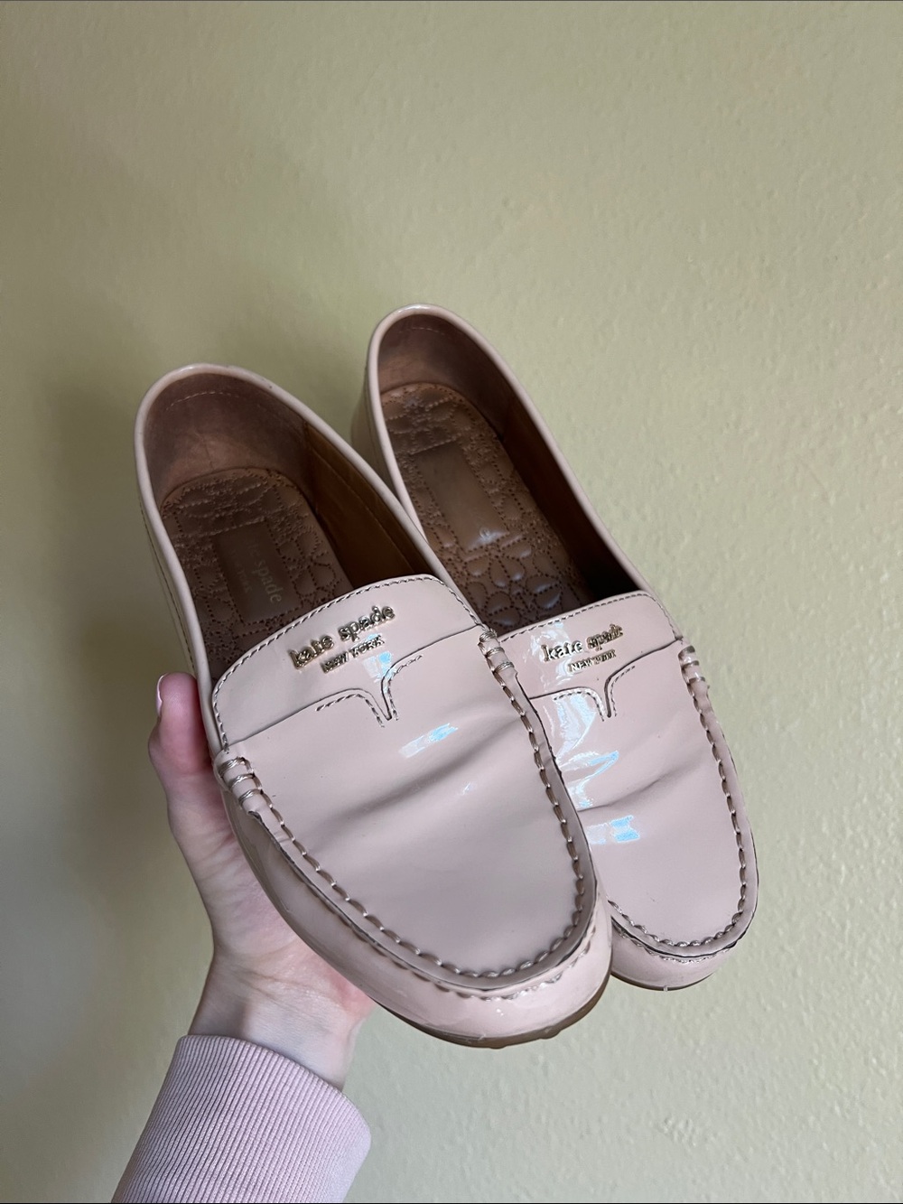 kate spade driving shoes Patent Leather Blush Slip-On Loafers with Box
